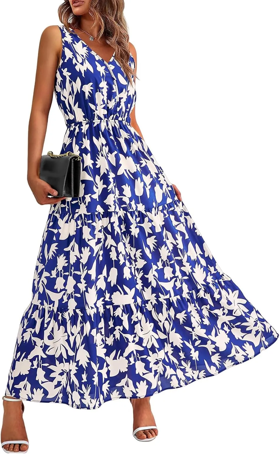 Summer Dresses for Women Sexy Sleeveless Long Maxi Dress Casual Bohemian Floral Dresses Beach Party Wedding Guest Dress
