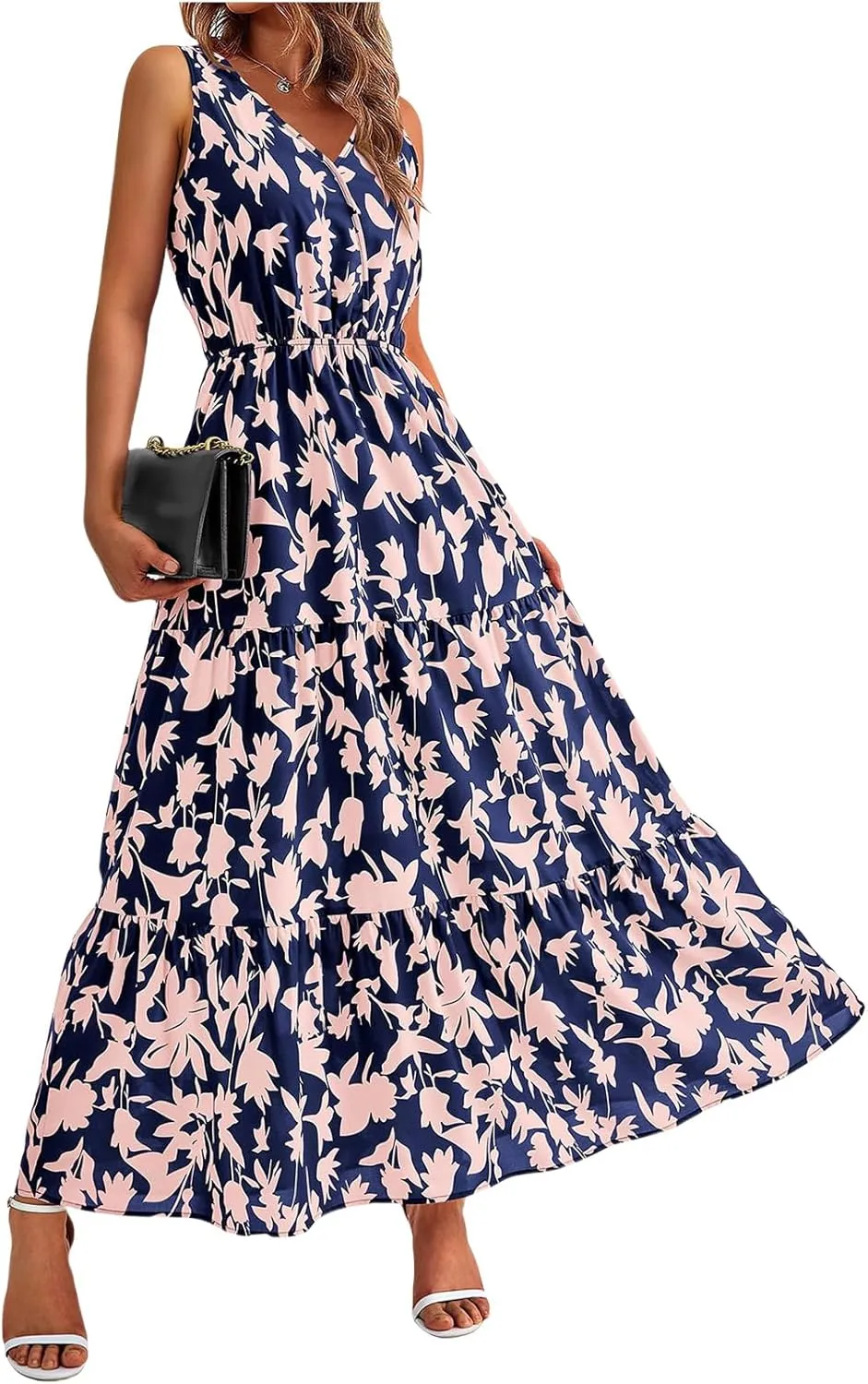 Summer Dresses for Women Sexy Sleeveless Long Maxi Dress Casual Bohemian Floral Dresses Beach Party Wedding Guest Dress