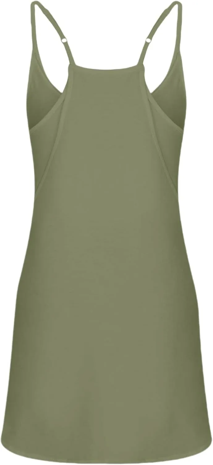 Summer Dresses for Women Sleeveless Mini Crew Neck Dress Spaghetti Strap Sundress Athletic Short Dress with Pockets