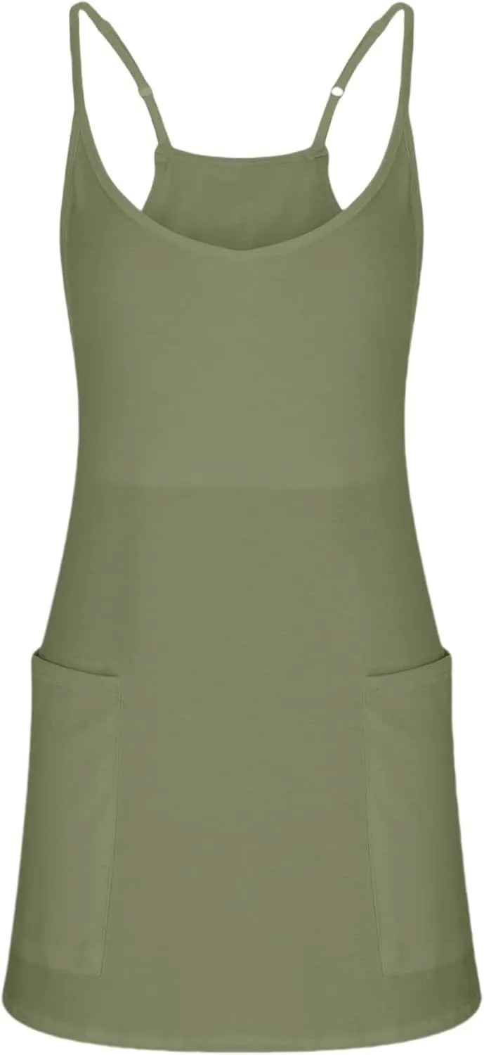 Summer Dresses for Women Sleeveless Mini Crew Neck Dress Spaghetti Strap Sundress Athletic Short Dress with Pockets