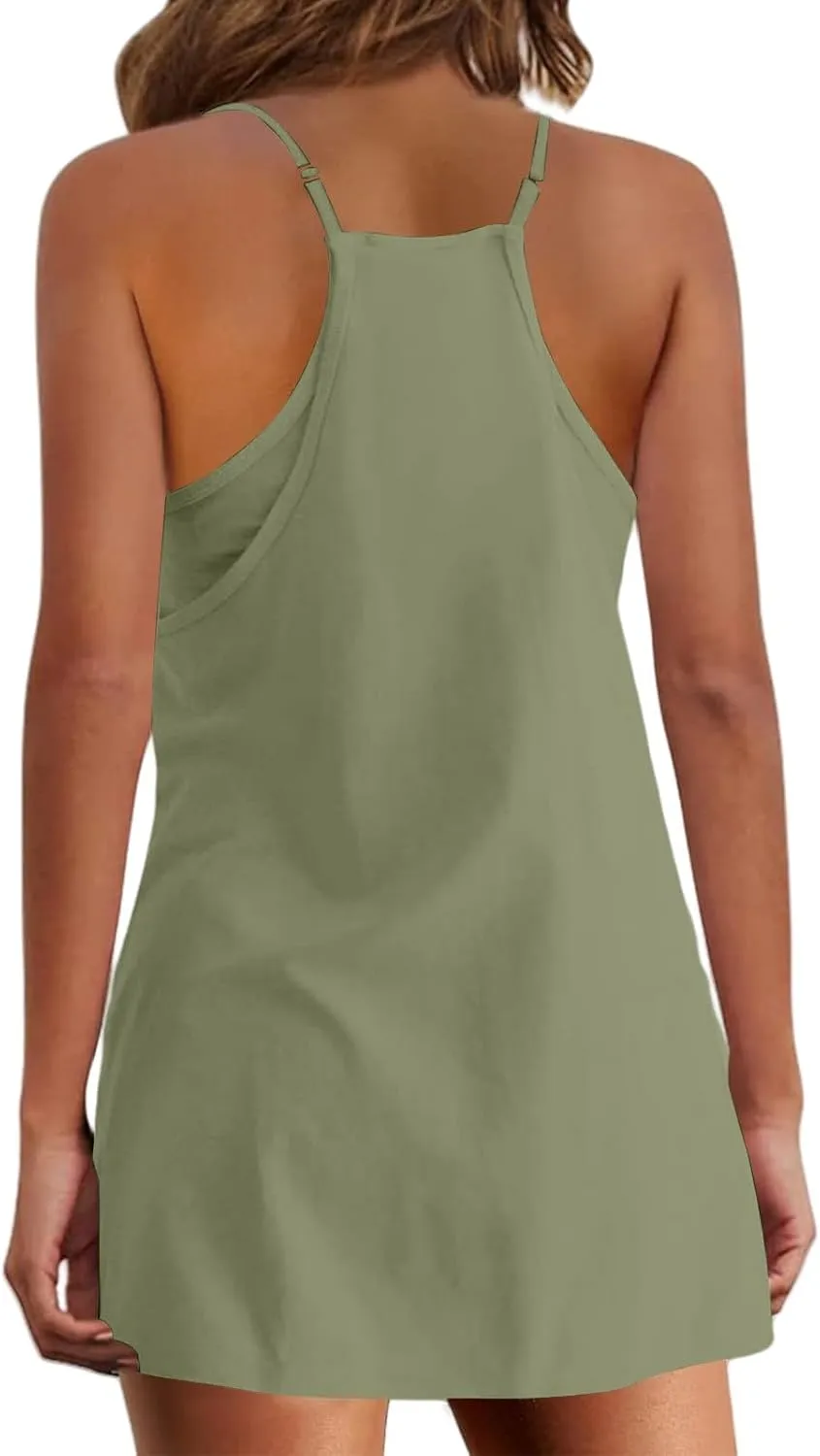 Summer Dresses for Women Sleeveless Mini Crew Neck Dress Spaghetti Strap Sundress Athletic Short Dress with Pockets