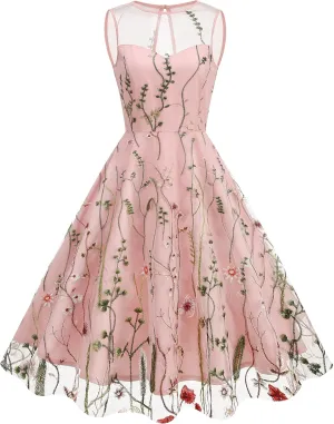 Summer Floral Embroidery Tulle Dress for Women Floral Embroidered Dress for Women Wedding Guest Formal Evening Party Gown
