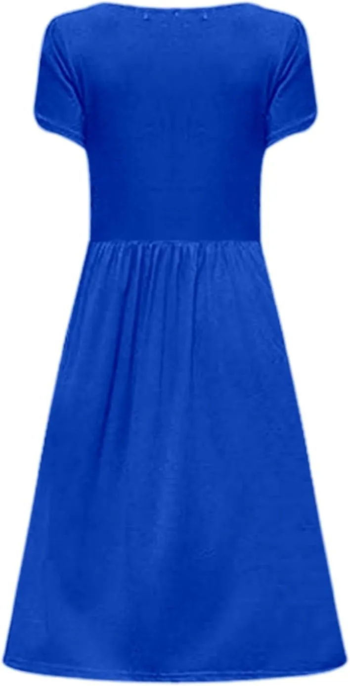 Summer Poplin Dress Women Vintage Pleated Drop Waist Going Out Dresses wtih Sleeves Solid Cruise Outfits for Women 2025
