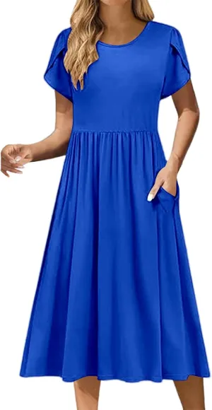 Summer Poplin Dress Women Vintage Pleated Drop Waist Going Out Dresses wtih Sleeves Solid Cruise Outfits for Women 2025
