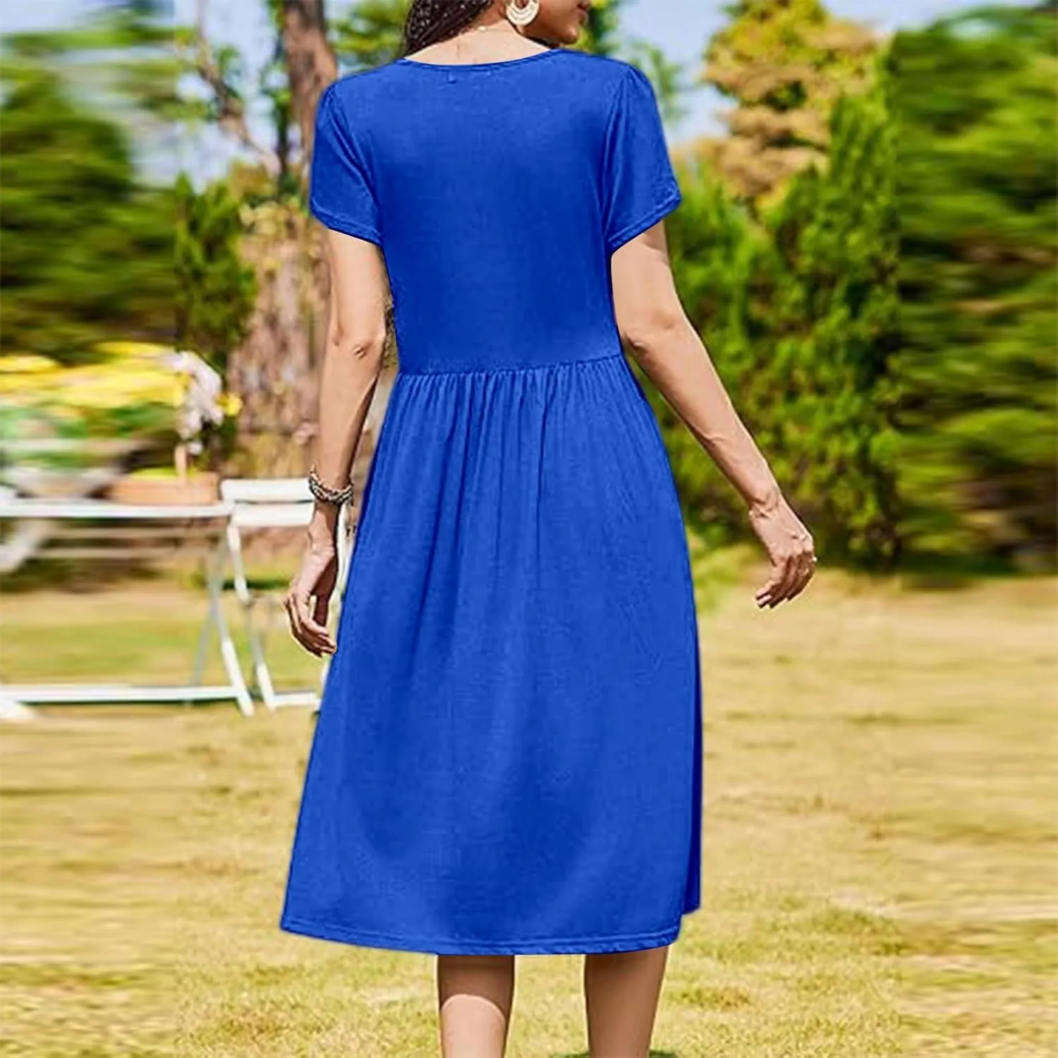 Summer Poplin Dress Women Vintage Pleated Drop Waist Going Out Dresses wtih Sleeves Solid Cruise Outfits for Women 2025