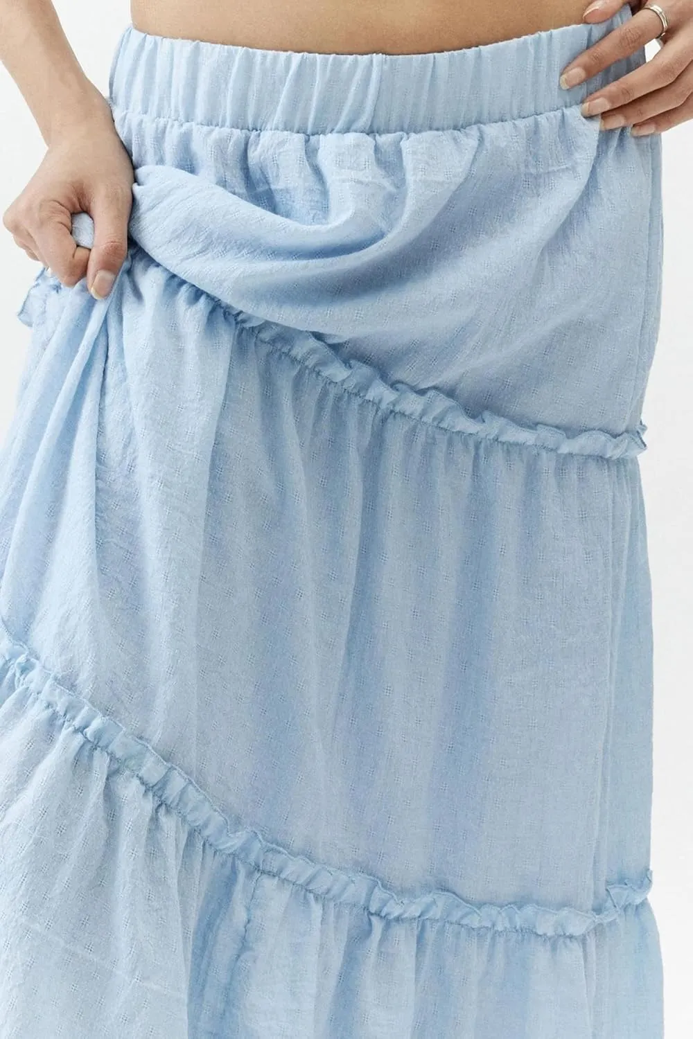 Summer Ruffle Skirt Women Tiered Long Skirts High Waisted Ruffle Solid Color Party Dresses