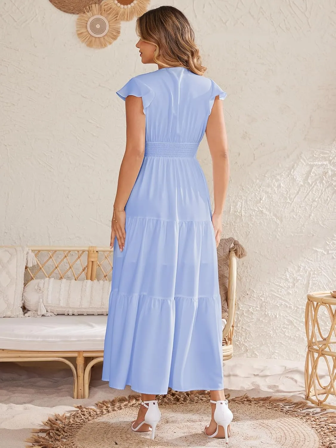 Summer Split Tiered Dress - A-Line Flowy Tiered Maxi Dress : 2025 Causal Wrap V Neck Beach Sundress
