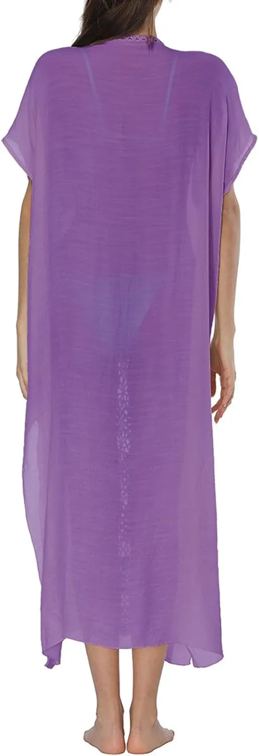 Summer Women Kaftan Dress Swimsuit Cover Up Caftan Split Maxi Swimwear Beach Dresses Deep V Neck Crochet Bathing Suit