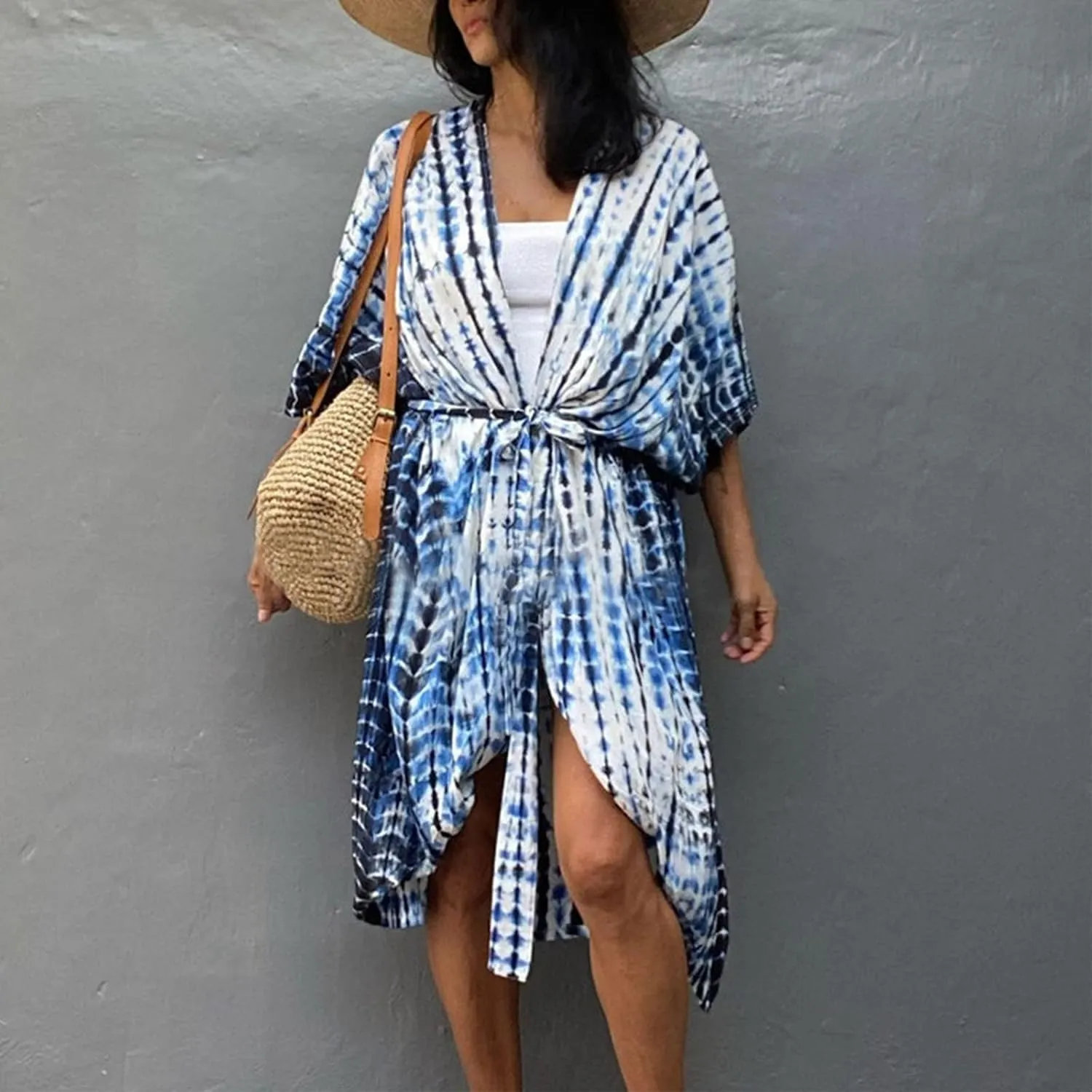 Summer Women's Beach Cover up Swimsuit Kimono with Bohemian Print Loose Flowy Cardigan Casual Resort Wear Bathing Suit