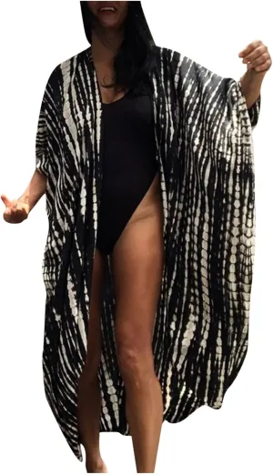 Summer Women's Beach Cover up Swimsuit Kimono with Bohemian Print Loose Flowy Cardigan Casual Resort Wear Bathing Suit