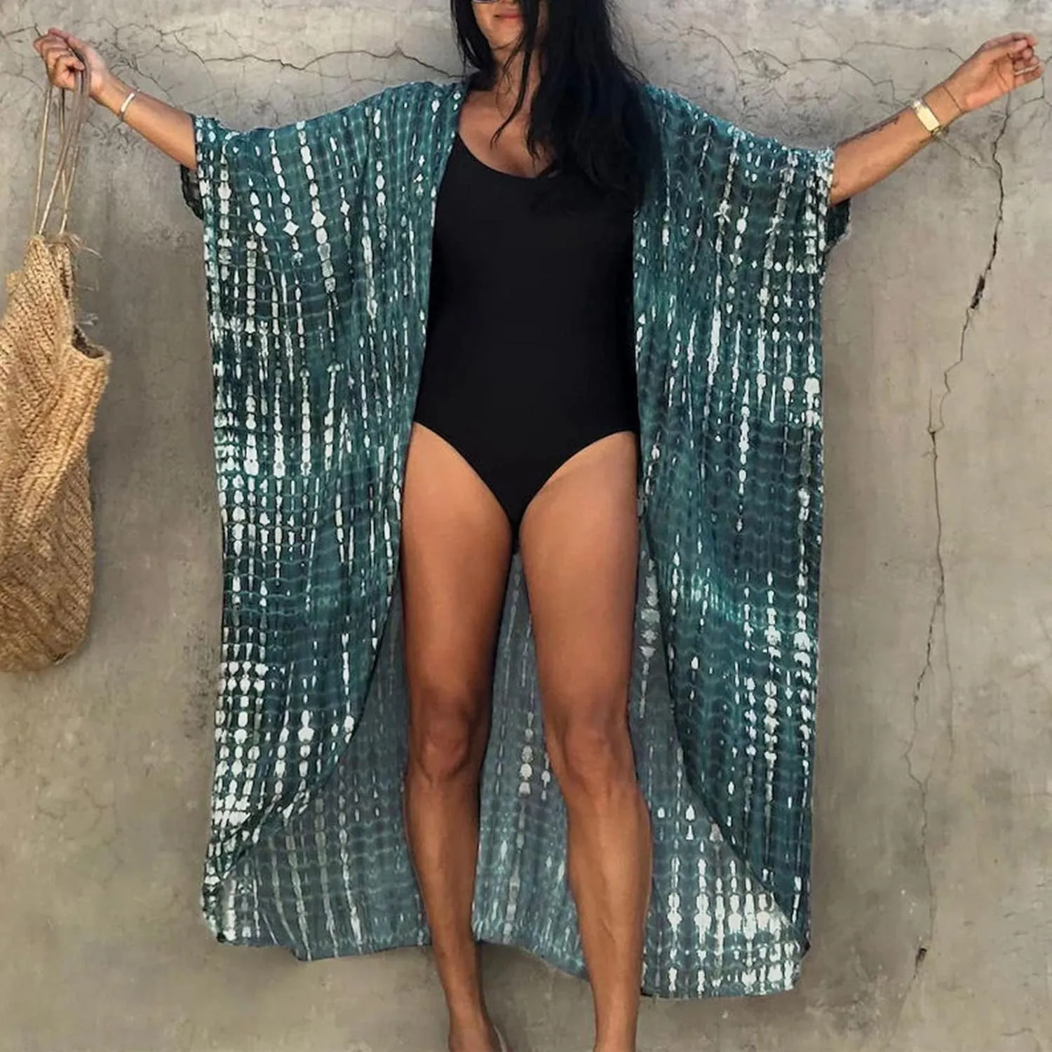Summer Women's Beach Cover up Swimsuit Kimono with Bohemian Print Loose Flowy Cardigan Casual Resort Wear Bathing Suit