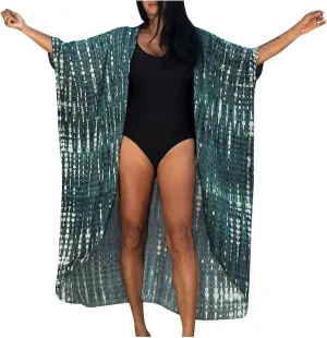 Summer Women's Beach Cover up Swimsuit Kimono with Bohemian Print Loose Flowy Cardigan Casual Resort Wear Bathing Suit
