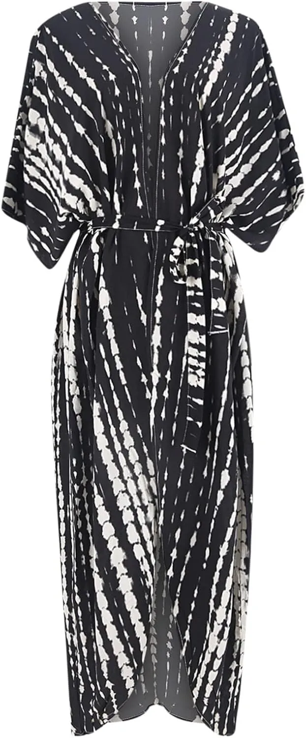 Summer Women's Beach Cover up Swimsuit Kimono with Bohemian Print Loose Flowy Cardigan Casual Resort Wear Bathing Suit