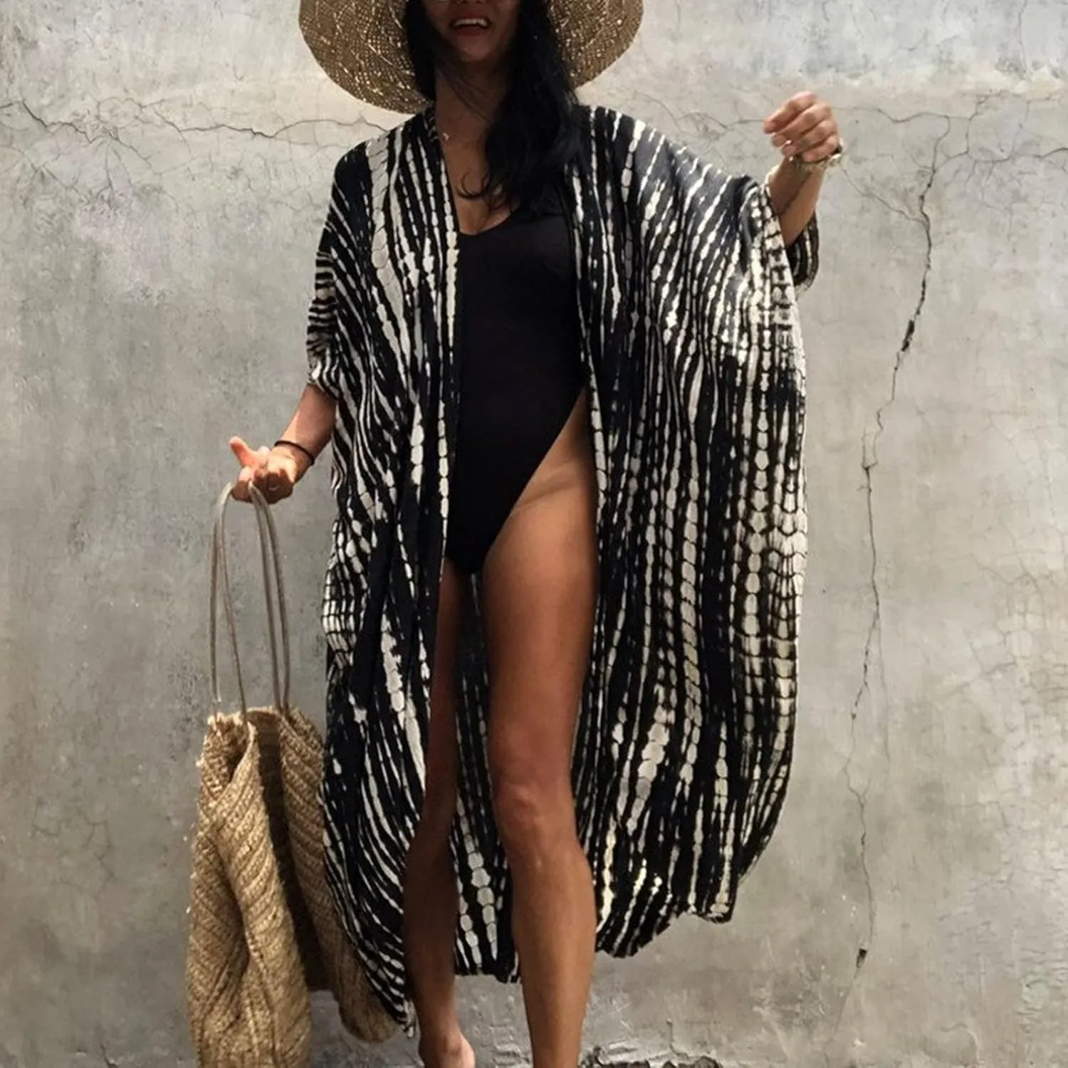 Summer Women's Beach Cover up Swimsuit Kimono with Bohemian Print Loose Flowy Cardigan Casual Resort Wear Bathing Suit
