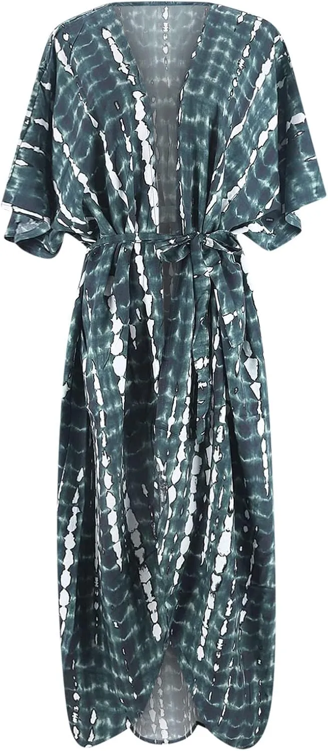 Summer Women's Beach Cover up Swimsuit Kimono with Bohemian Print Loose Flowy Cardigan Casual Resort Wear Bathing Suit