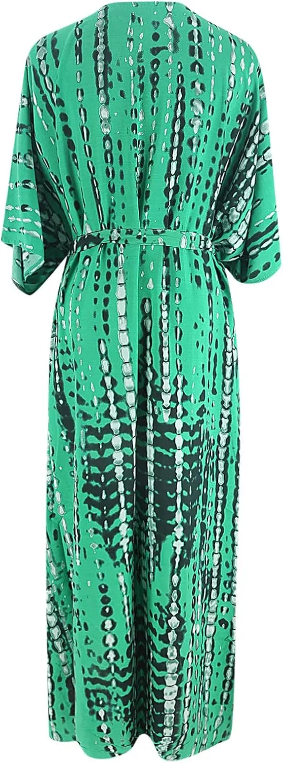 Summer Women's Beach Cover up Swimsuit Kimono with Bohemian Print Loose Flowy Cardigan Casual Resort Wear Bathing Suit