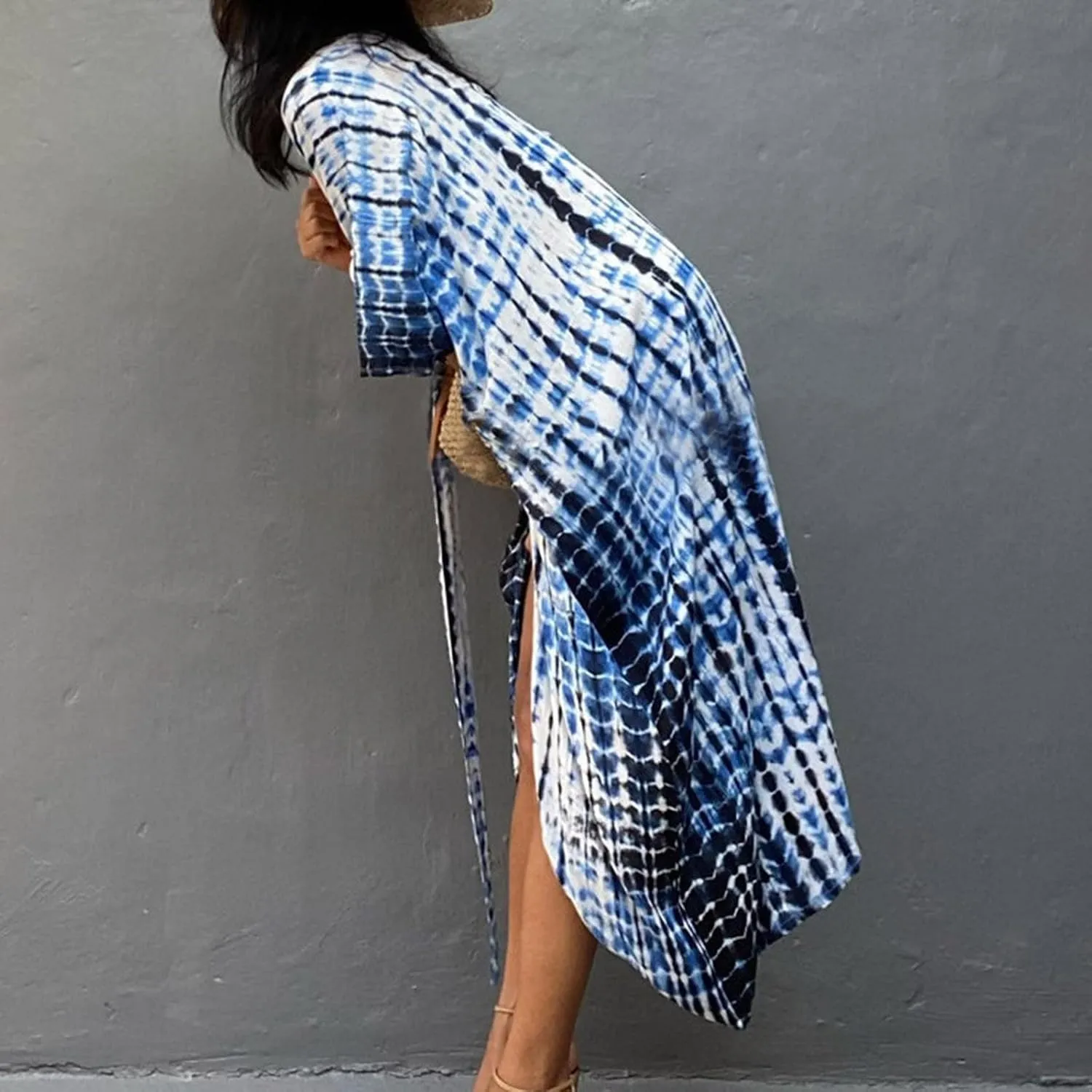 Summer Women's Beach Cover up Swimsuit Kimono with Bohemian Print Loose Flowy Cardigan Casual Resort Wear Bathing Suit
