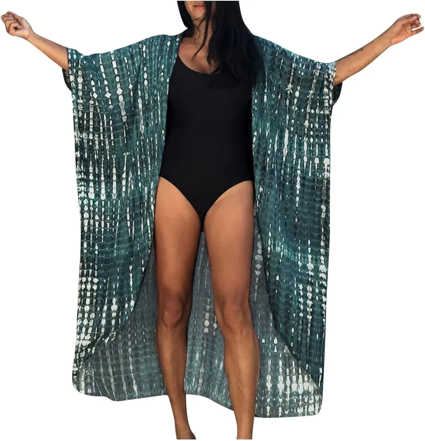 Summer Women's Beach Cover up Swimsuit Kimono with Bohemian Print Loose Flowy Cardigan Casual Resort Wear Bathing Suit