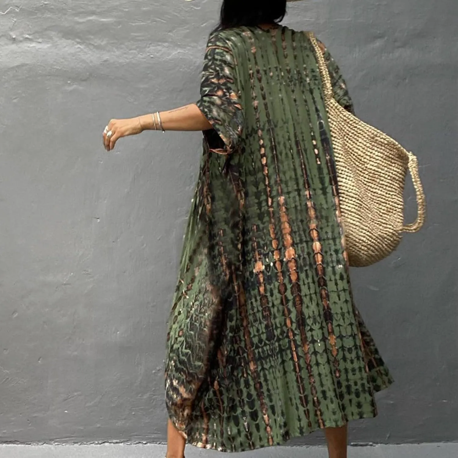 Summer Women's Beach Cover up Swimsuit Kimono with Bohemian Print Loose Flowy Cardigan Casual Resort Wear Bathing Suit