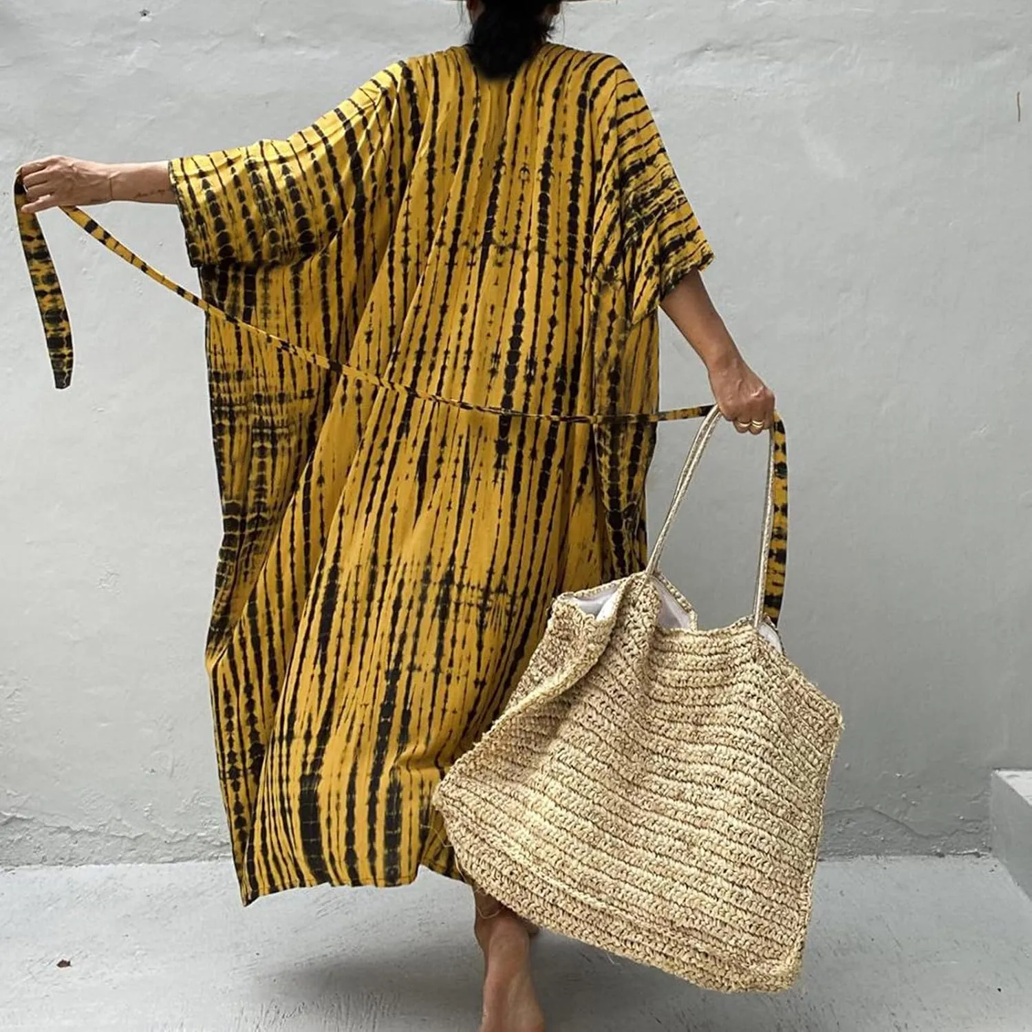 Summer Women's Beach Cover up Swimsuit Kimono with Bohemian Print Loose Flowy Cardigan Casual Resort Wear Bathing Suit