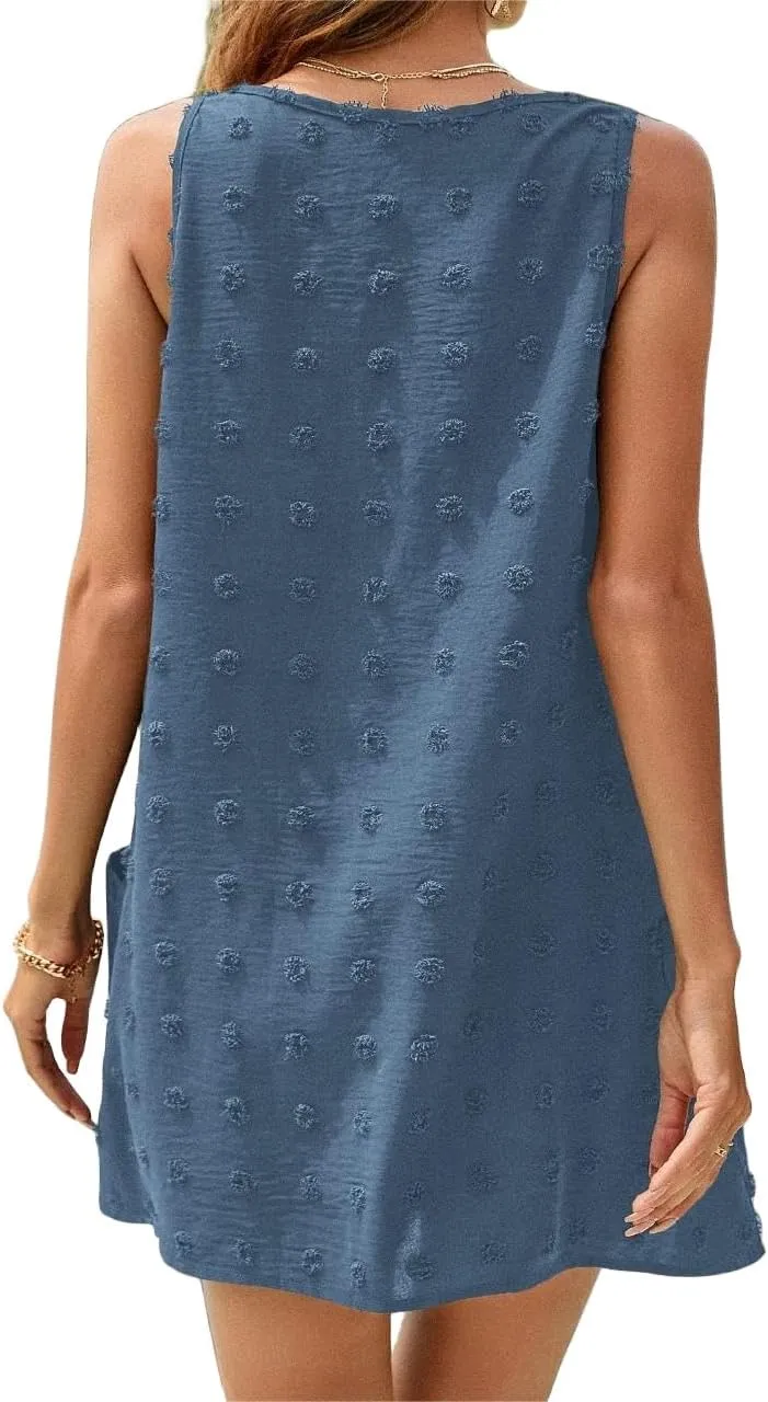 Sun Dresses for Women 2025 Vacation Sleeveless V Neck Tank Dress Polka Dot Beach Cover Up Loose Casual Swimsuit Dress