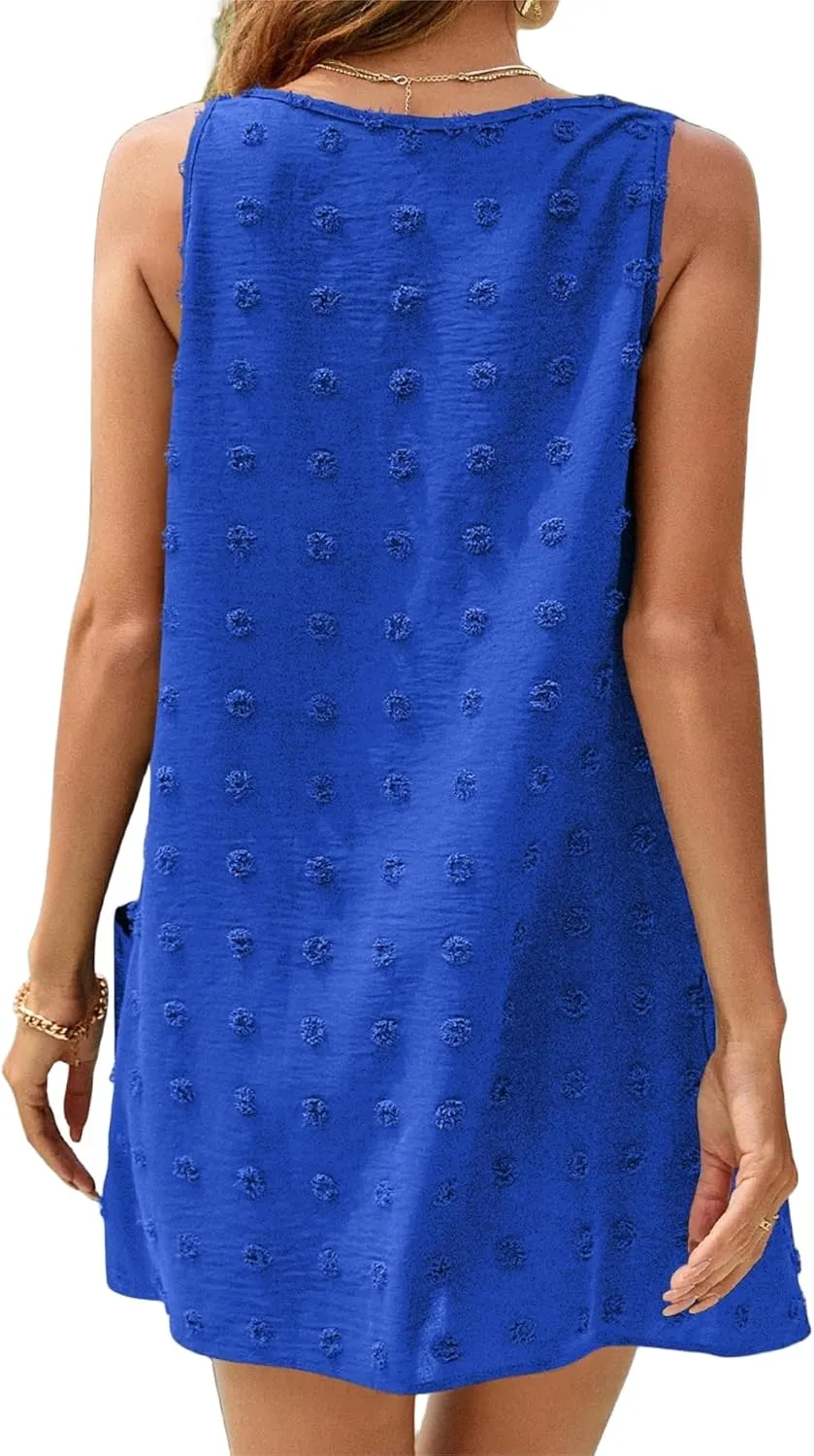 Sun Dresses for Women 2025 Vacation Sleeveless V Neck Tank Dress Polka Dot Beach Cover Up Loose Casual Swimsuit Dress