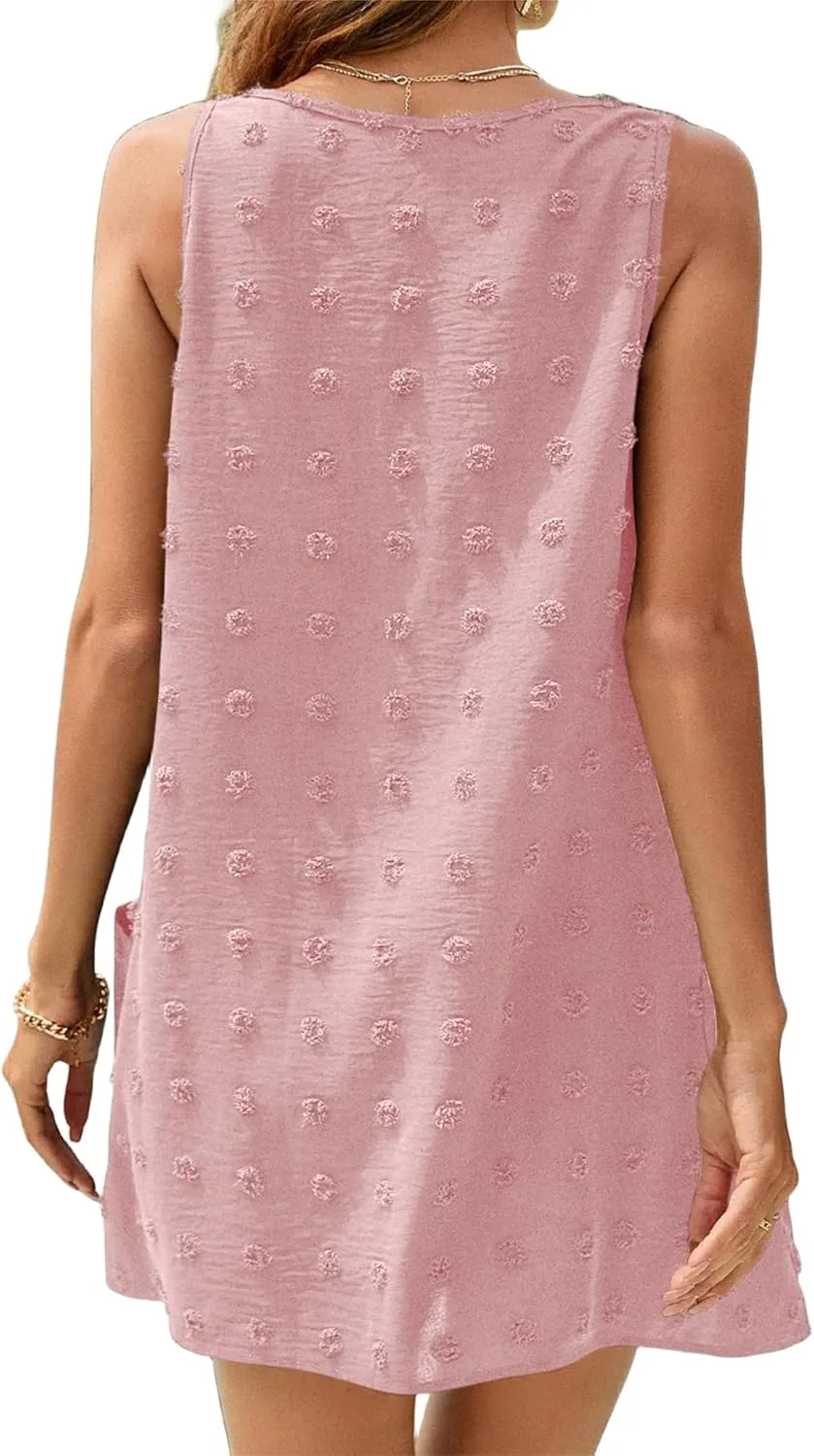 Sun Dresses for Women 2025 Vacation Sleeveless V Neck Tank Dress Polka Dot Beach Cover Up Loose Casual Swimsuit Dress