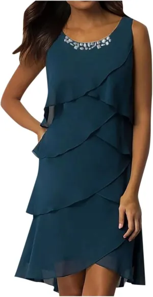 Sun Dresses for Women 2025 Vacation Vintage Chiffon Layered Ruffles Spring Wedding Guest Dress Country Concert Outfits