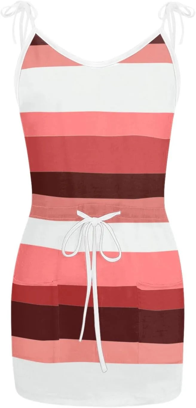 Sundresses for Women 2025 Cute Preppy Adjustable Spaghetti Straps Tie Waist Mini Boho Dress Sexy Homecoming Outfits