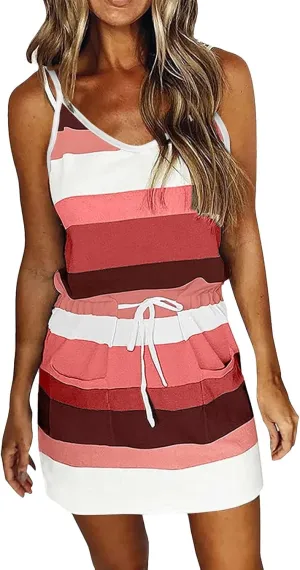 Sundresses for Women 2025 Cute Preppy Adjustable Spaghetti Straps Tie Waist Mini Boho Dress Sexy Homecoming Outfits