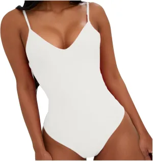 Suspender Deep V One Piece Swimsuit for Women Sexy Backless Tummy Control Bikini Swimwear Summer Beach Bathing Suit