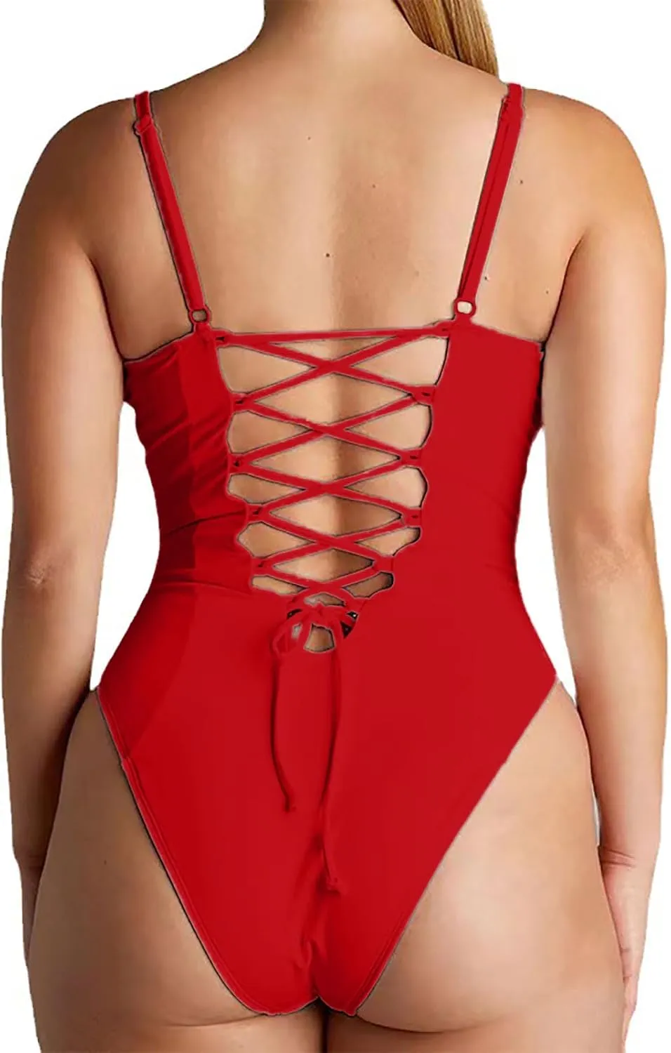 Suspender Deep V One Piece Swimsuit for Women Sexy Backless Tummy Control Bikini Swimwear Summer Beach Bathing Suit
