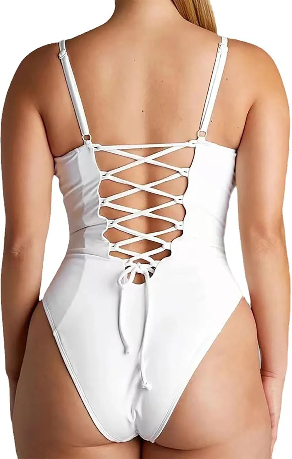 Suspender Deep V One Piece Swimsuit for Women Sexy Backless Tummy Control Bikini Swimwear Summer Beach Bathing Suit