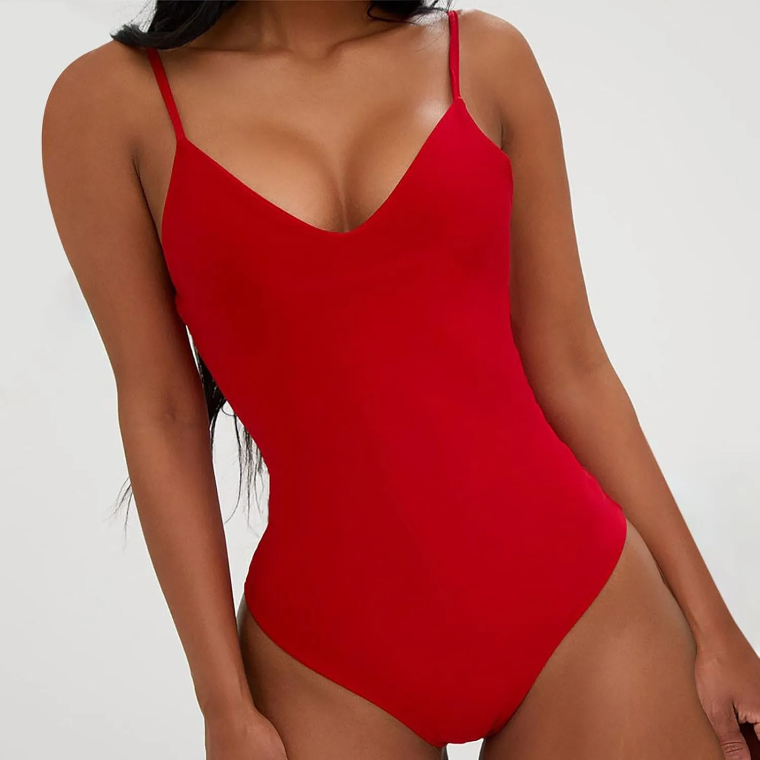 Suspender Deep V One Piece Swimsuit for Women Sexy Backless Tummy Control Bikini Swimwear Summer Beach Bathing Suit