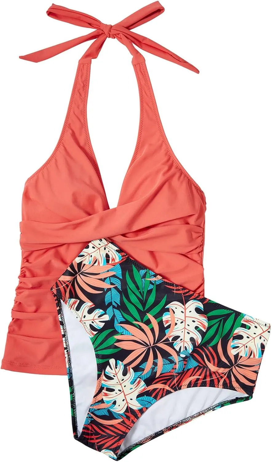 SUUKSESS Women Sexy Halter Tankini Bathing Suit Slimming Tummy Control Swimsuit