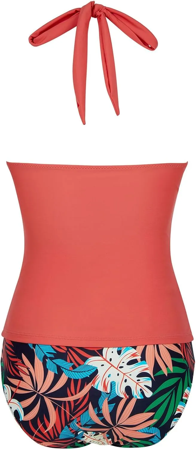 SUUKSESS Women Sexy Halter Tankini Bathing Suit Slimming Tummy Control Swimsuit
