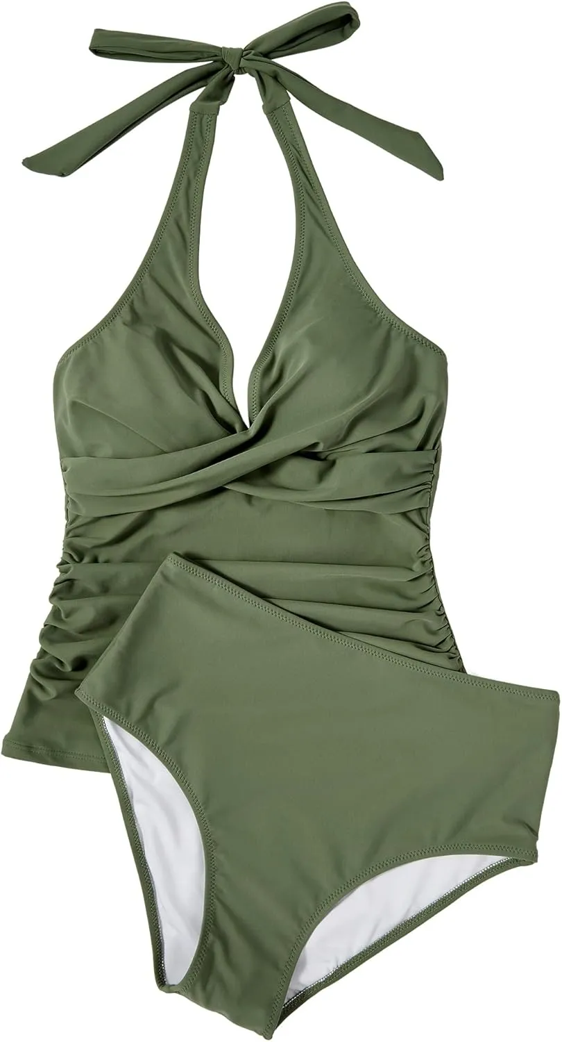SUUKSESS Women Sexy Halter Tankini Bathing Suit Slimming Tummy Control Swimsuit