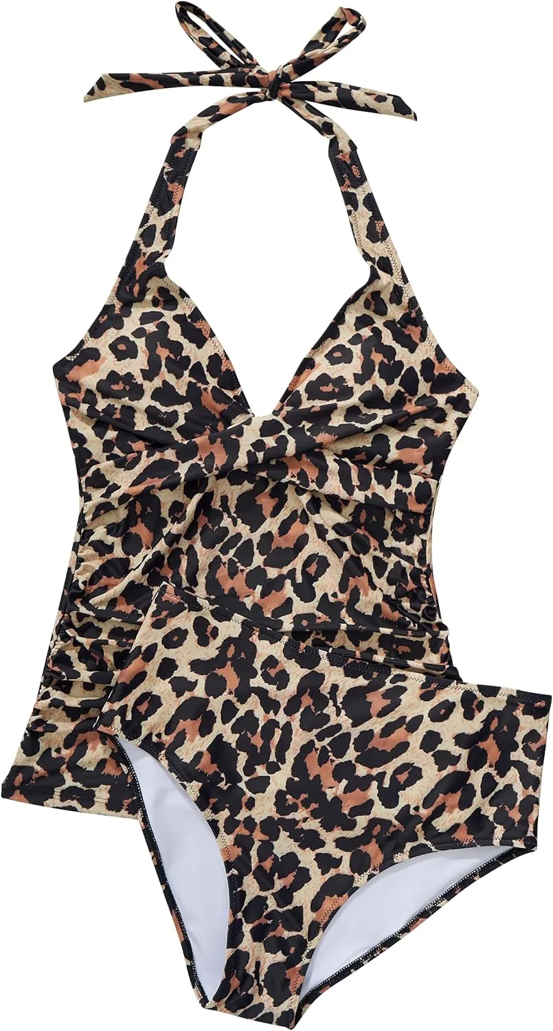SUUKSESS Women Sexy Halter Tankini Bathing Suit Slimming Tummy Control Swimsuit