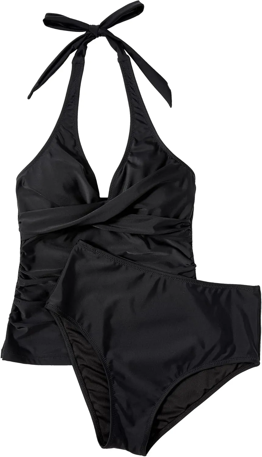 SUUKSESS Women Sexy Halter Tankini Bathing Suit Slimming Tummy Control Swimsuit