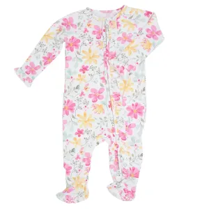 SWB Marin Floral Pink Ruffle Zip Footie