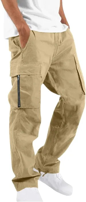 Sweatpants for Men Fashion Casual Solid Plaid Pocket Spaghetti Strap Cargo Pants Trousers for Men Plus Size
