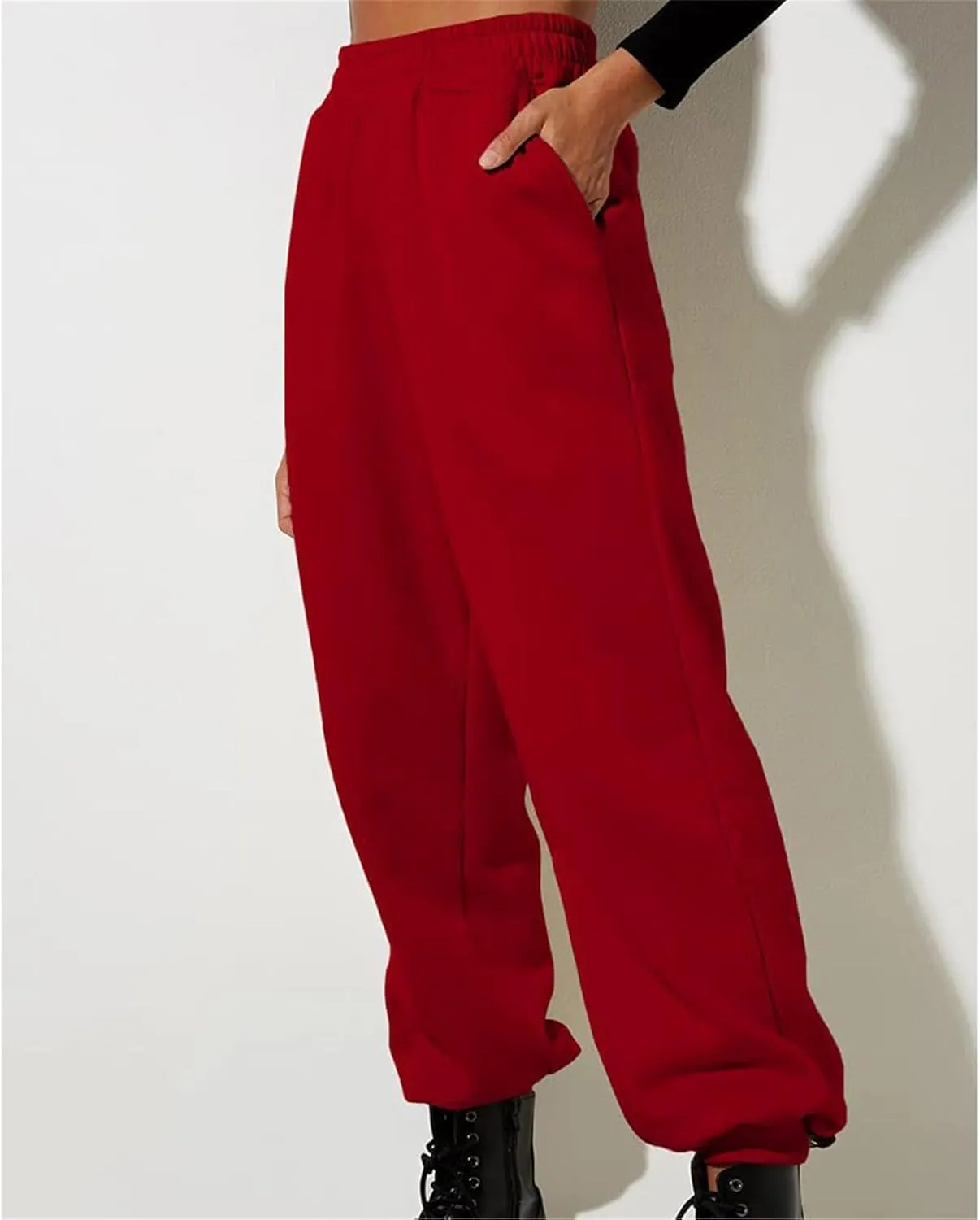Sweatpants for Women Ladies Solid Color Drawstring Elastic Waist Casual Loose Foot Fleece Casual Athletic Workout