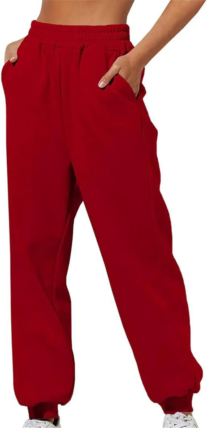 Sweatpants for Women Ladies Solid Color Drawstring Elastic Waist Casual Loose Foot Fleece Casual Athletic Workout