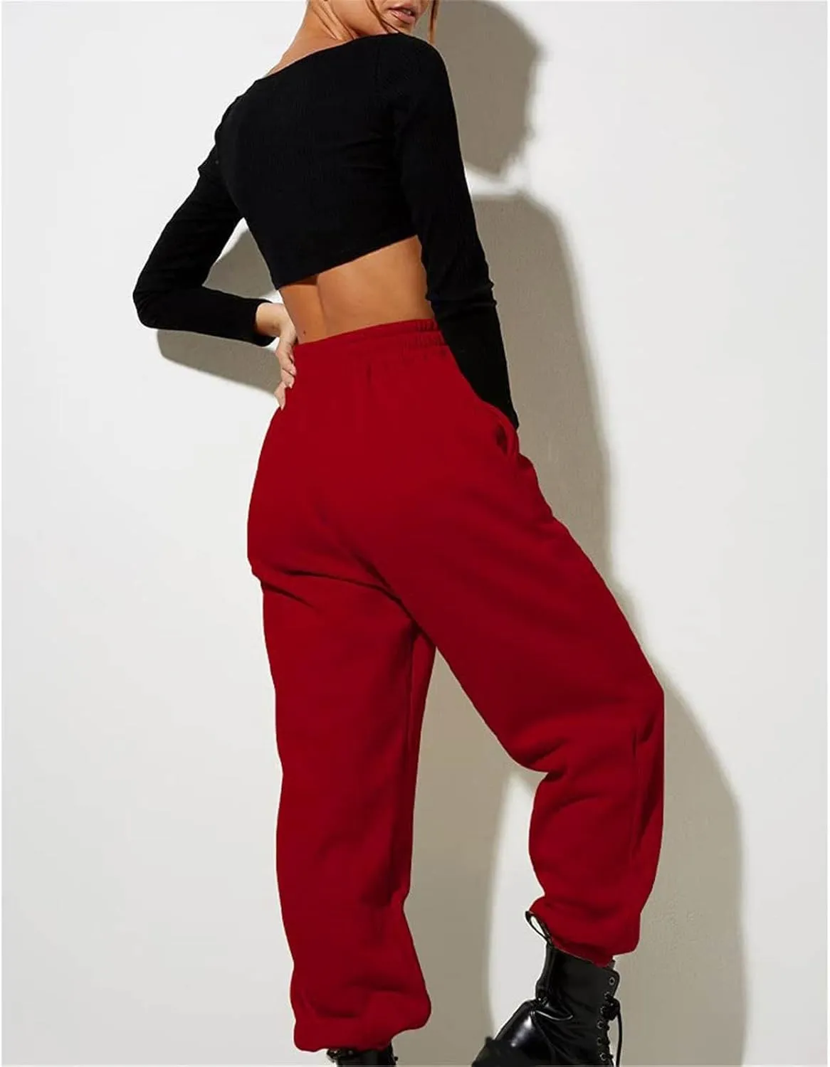 Sweatpants for Women Ladies Solid Color Drawstring Elastic Waist Casual Loose Foot Fleece Casual Athletic Workout