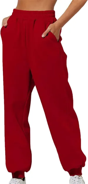 Sweatpants for Women Ladies Solid Color Drawstring Elastic Waist Casual Loose Foot Fleece Casual Athletic Workout