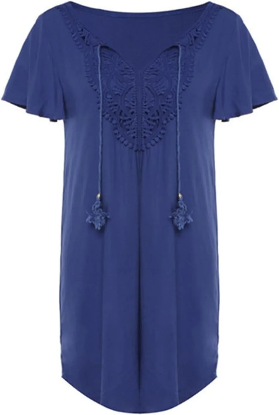 Swimsuit Coverup for Women Crochet Dress Lace V Neck Swim Cover Up Summer Plain Short Sleeve Flowy Beach Dress