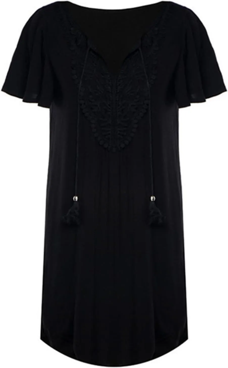 Swimsuit Coverup for Women Crochet Dress Lace V Neck Swim Cover Up Summer Plain Short Sleeve Flowy Beach Dress