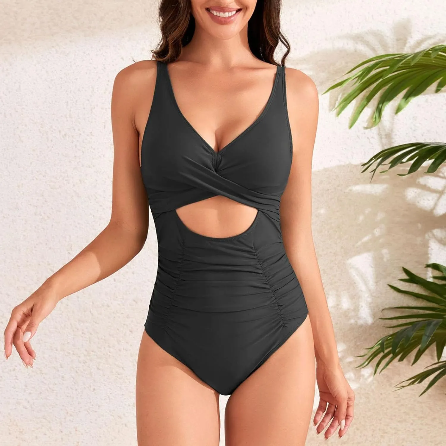 Swimsuits for Women One Piece Bathing Suit Adjustable Straps Backless Wrap V-Neck Tummy Control Cut Out Swimwear