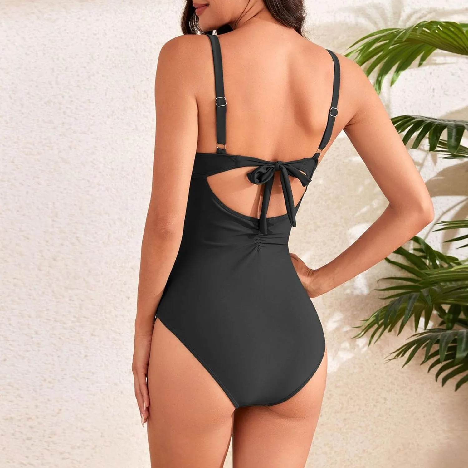 Swimsuits for Women One Piece Bathing Suit Adjustable Straps Backless Wrap V-Neck Tummy Control Cut Out Swimwear