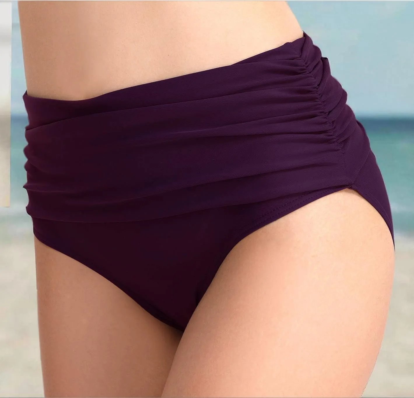 T1FE 1SFE Women High Waisted Bikini Bottoms Tummy Control Swimsuit Bottoms Ruched Full Coverage Swim Bottom High Rise